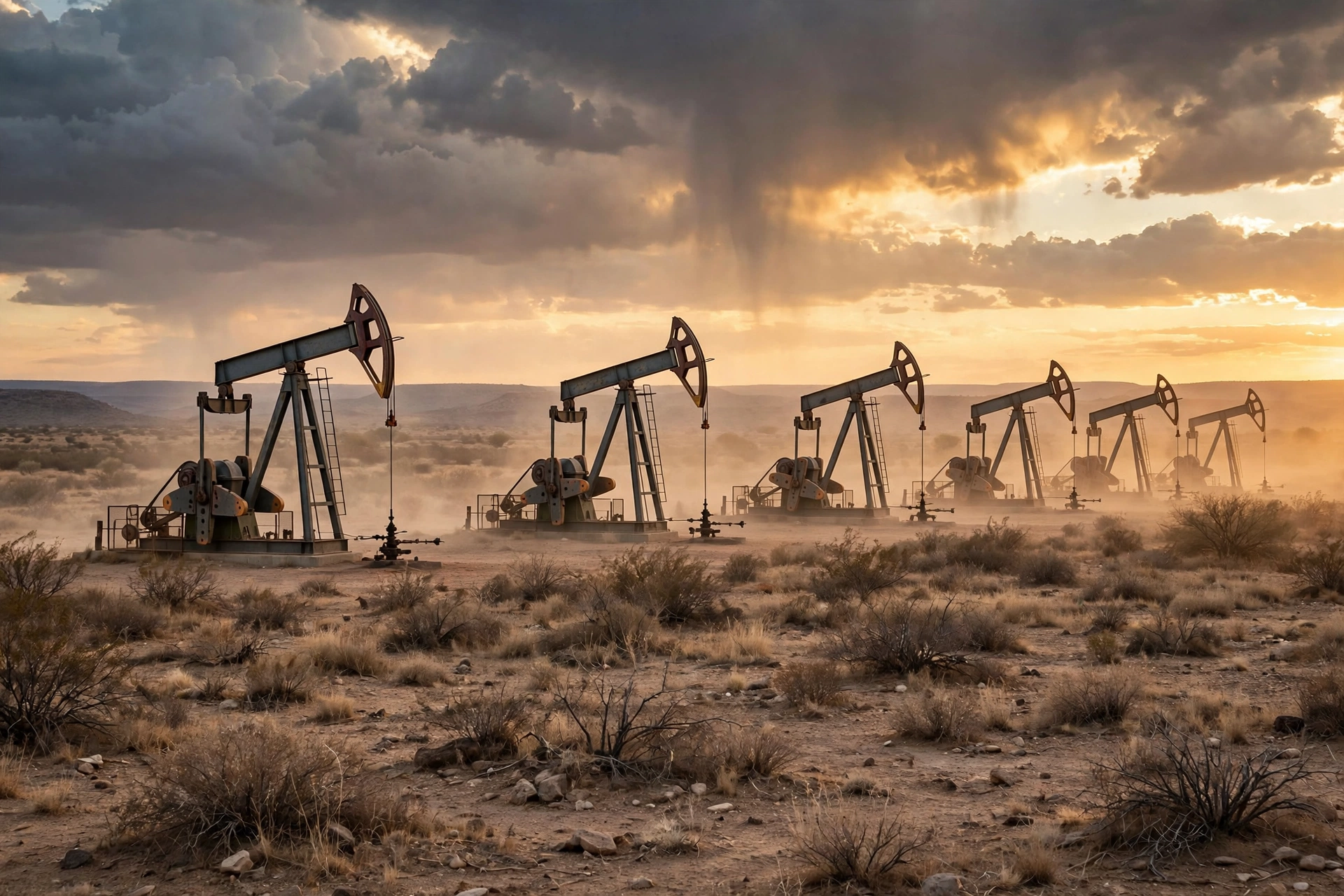 Landman Cast (2026 Guide): Meet the Stars of Taylor Sheridan's Oil Drama 1 oil pumpjacks in West Texas at golden hour